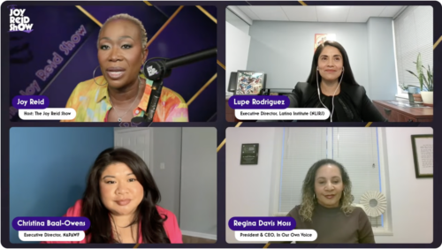 Executive Directors Lupe M. Rodriguez, Dr. Regina Davis Moss, and Christina Baal-Owens join Joy Ann Reid on MSNBC to discuss reproductive justice and health equity.